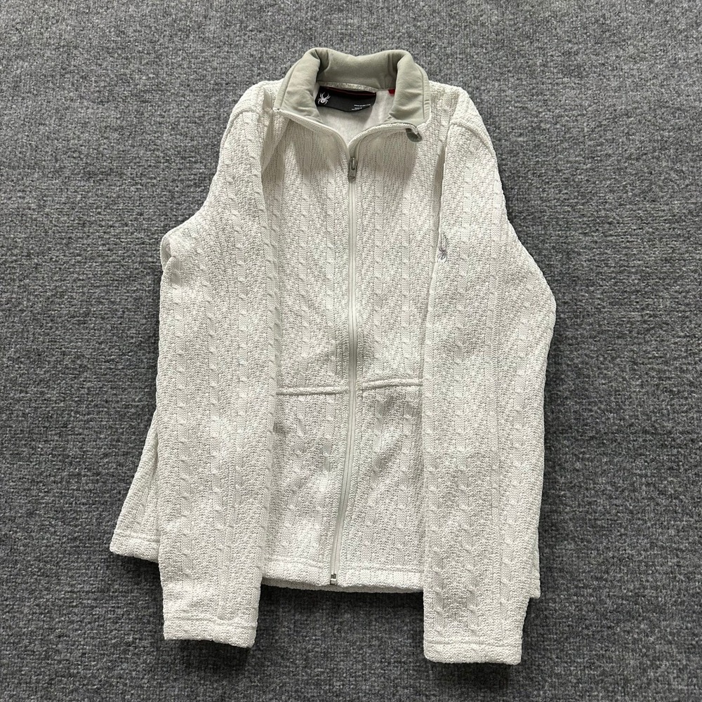 Spyder Jacket Womens Size M White Cable Knit Full Zip Fleece Mock Neck Athletic
